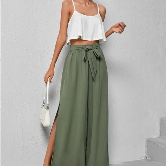 “The go to outfit” crop cami top and belted split thigh pants - Picture 2 of 7